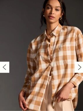 Anthropologie gingham tan/white  S Check Button-Down Shirt